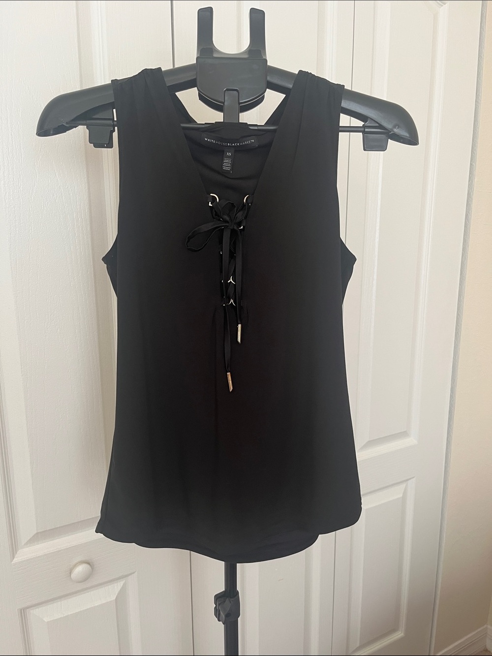 White House Black Market Black Lace-Up V-Neck Tank